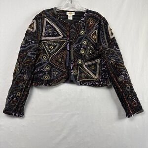 Sandy Starkman Crop Jacket Boho Artsy Bolero Medium Sequin Velvet Witchy Party